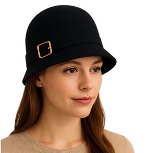 Parkhurst black 100% wool 20s style cloche equestrian hat